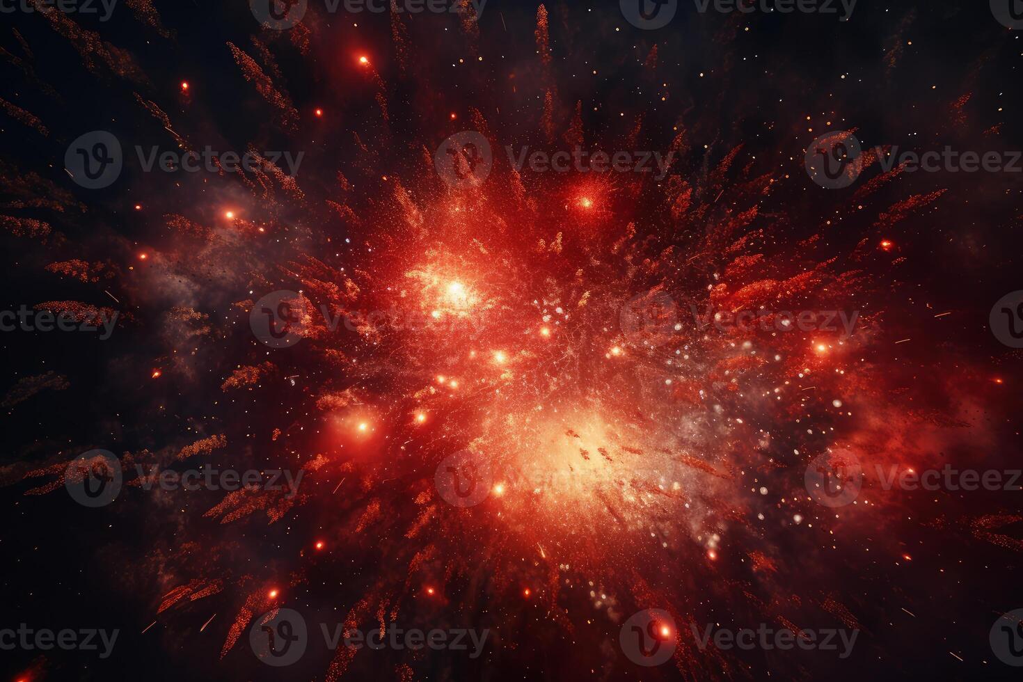Bright red supernova explosion creating a colorful nebula in the universe photo