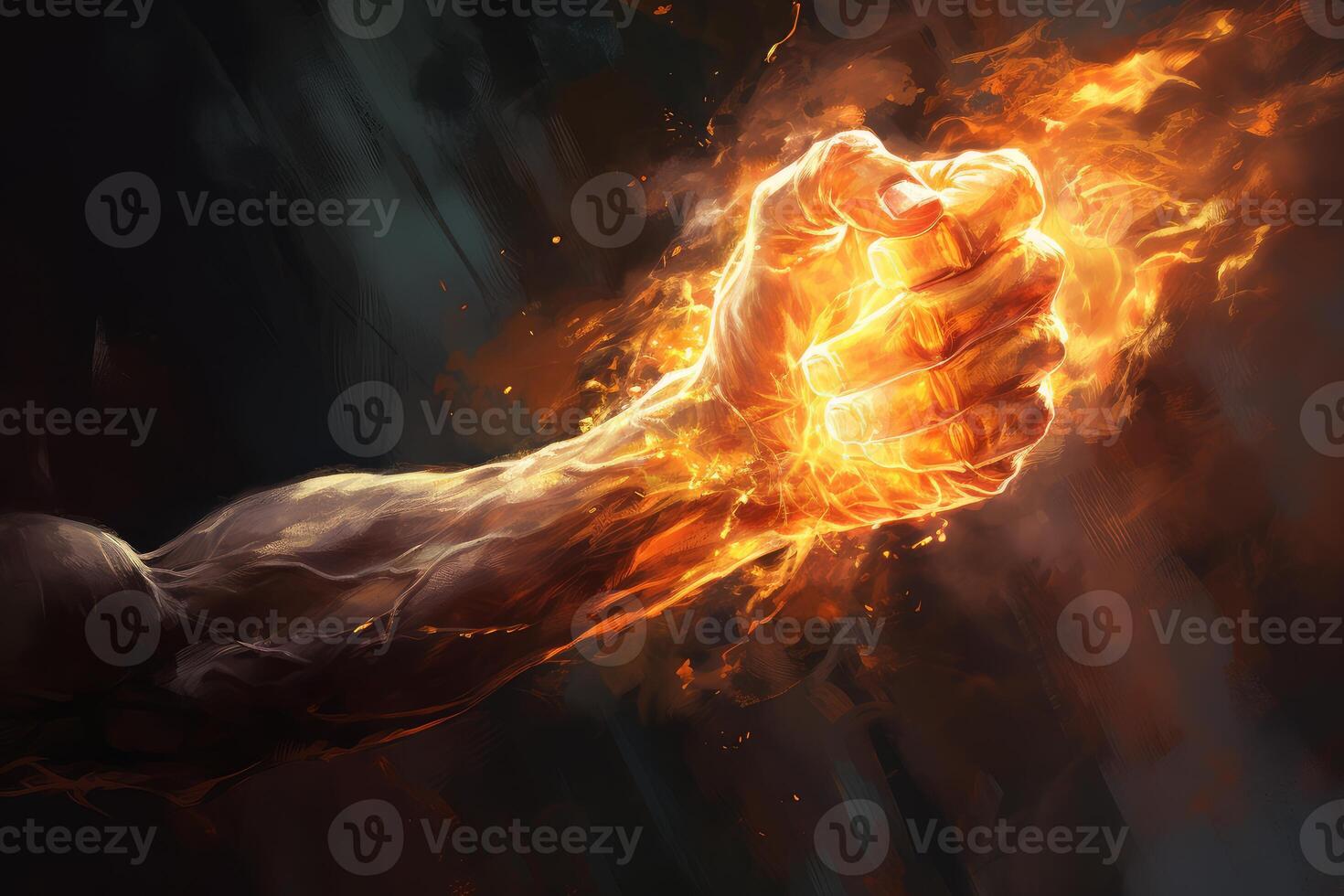 Burning fist expressing strength and power in fiery display photo