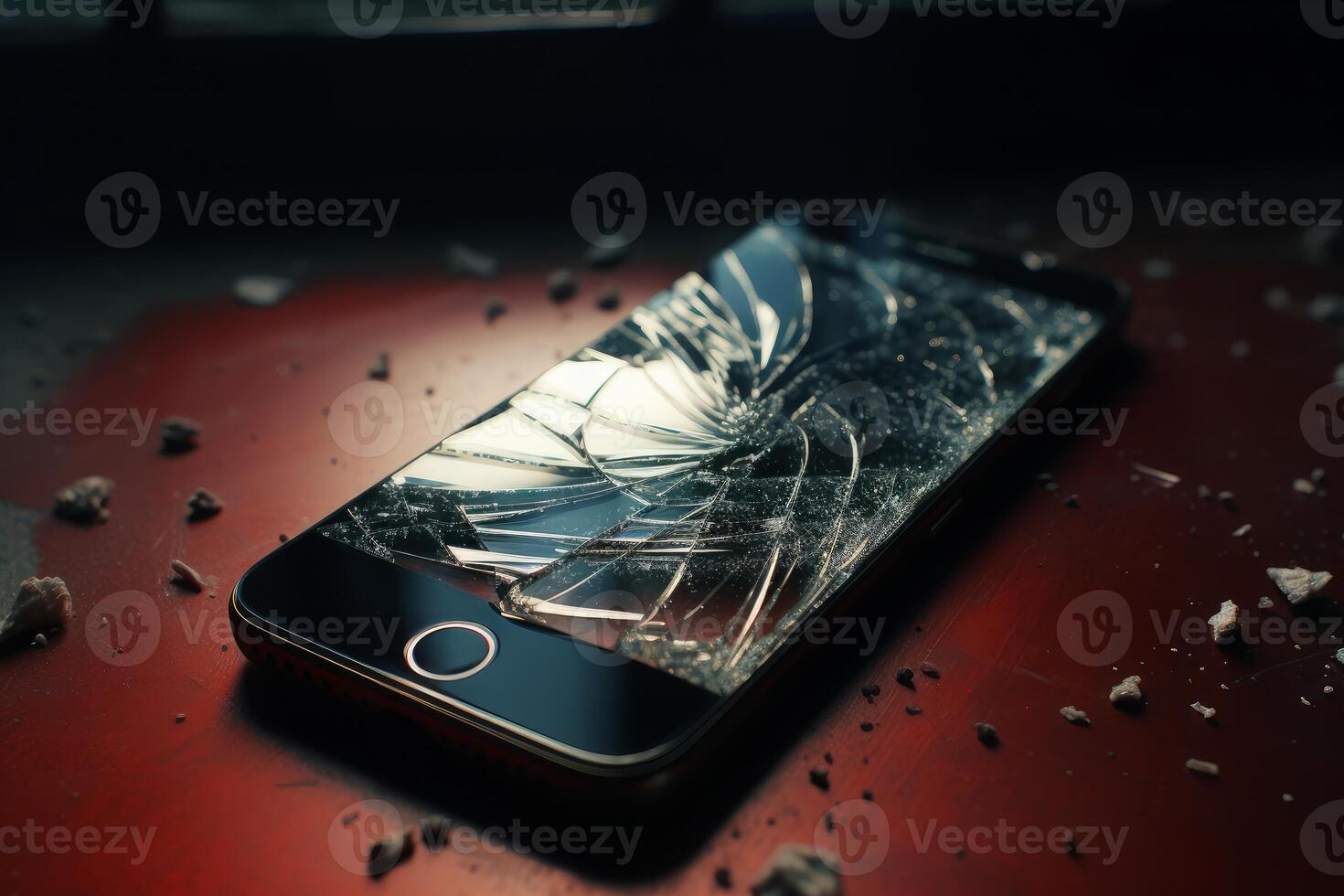 Broken smartphone screen showing severe damage after impact photo