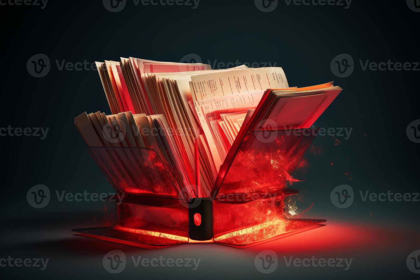 Burning documents in expanding file glowing red hot photo