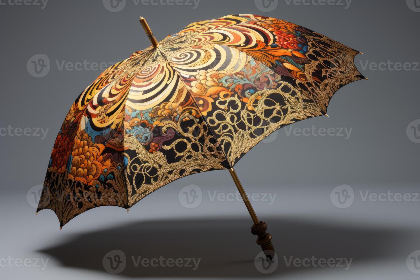 Elegant umbrella with floral and golden decorations representing luxury and style photo