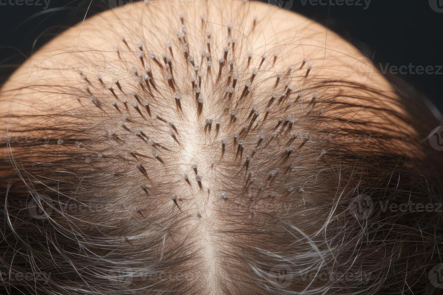 Hair transplant surgery showing grafts being implanted on scalp photo