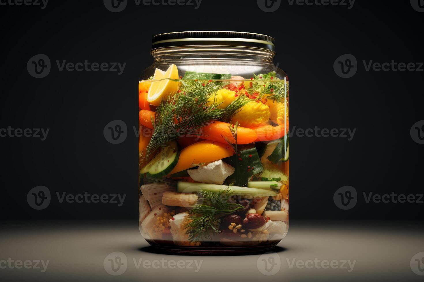 Preserving freshness, vegetables layered in a jar for pickling photo