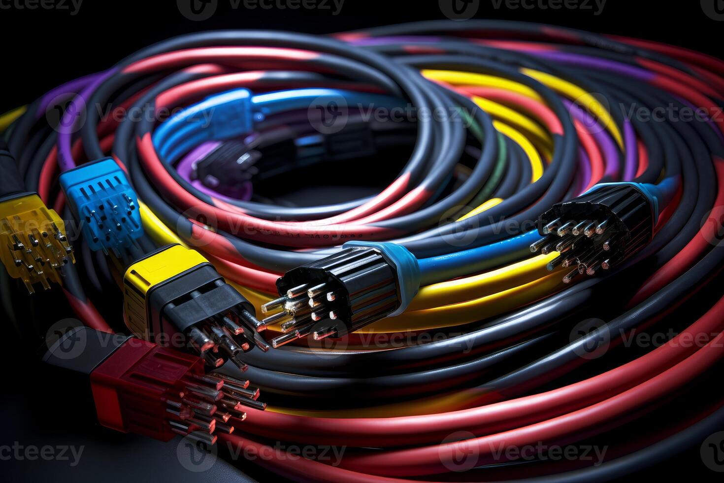 Multicolored electrical cables coiled and ready for connection photo