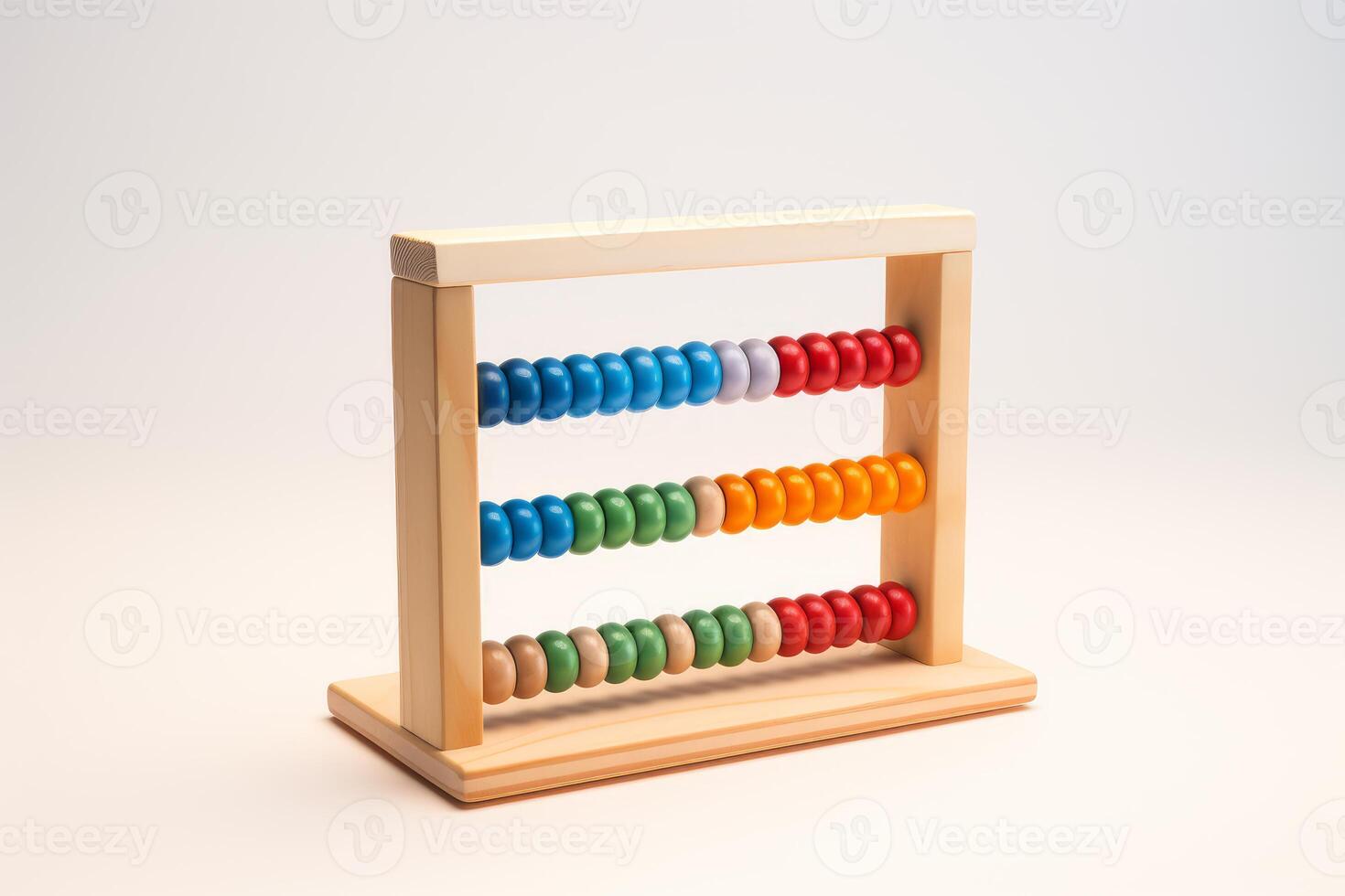 Colorful wooden abacus showing numbers on white background photo