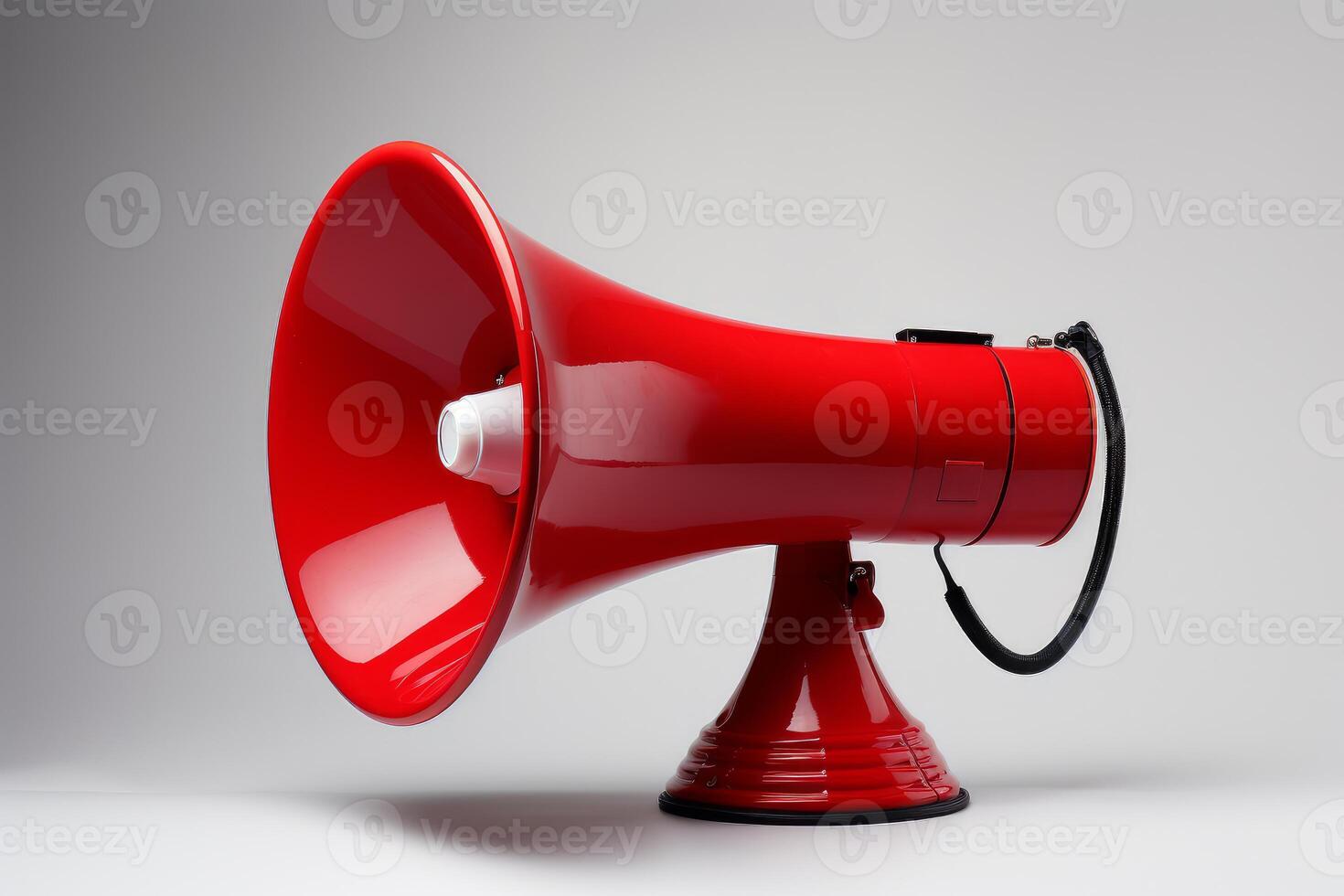 Red megaphone announcing important news on grey background photo