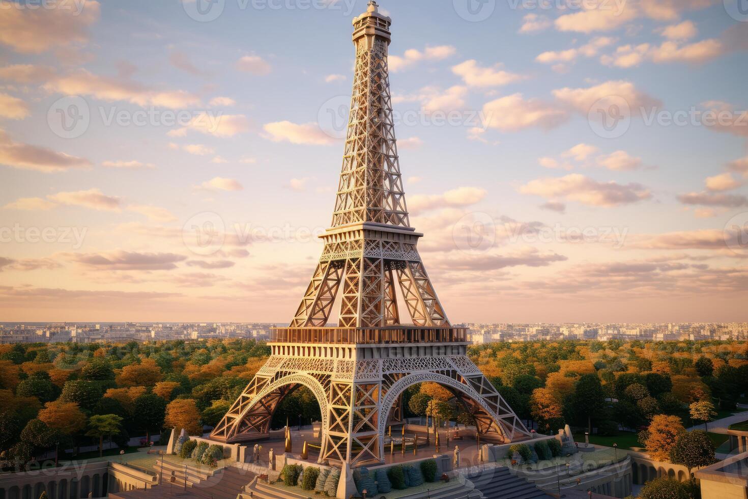 Eiffel tower standing tall in paris during a colorful sunset photo