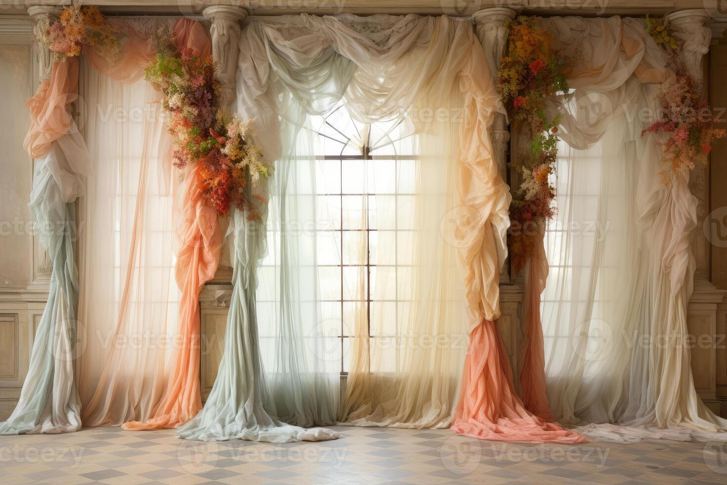 Elegant sheer curtains adorning a window in a luxurious room photo