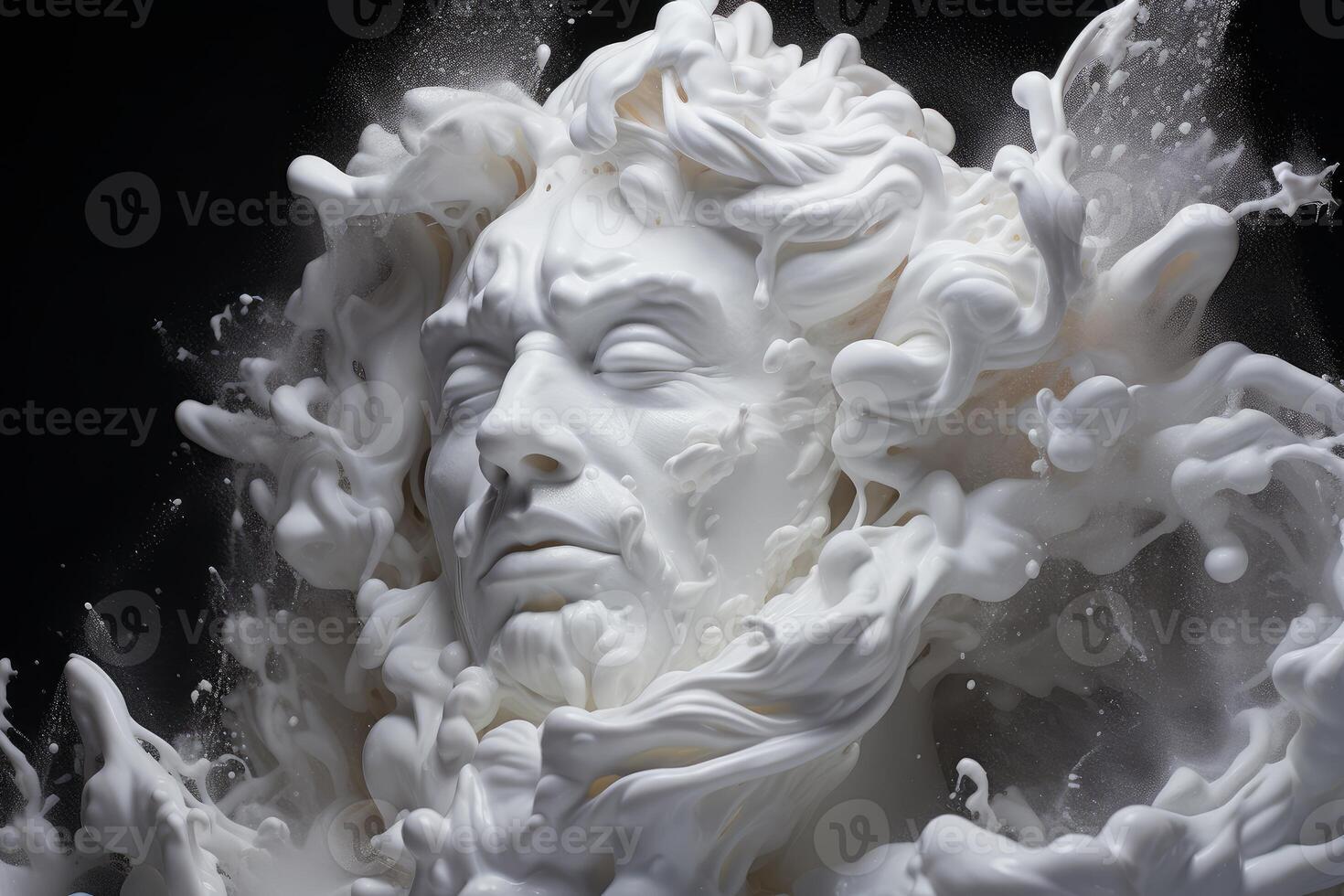 White foam transforming into a face emerging from darkness photo