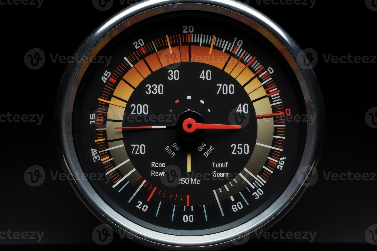 Vintage analog gauge showing various measurements on dark background photo