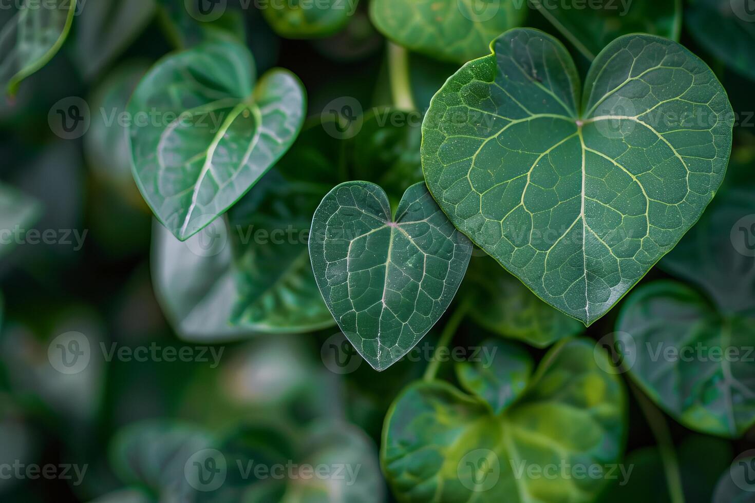 Heart shaped green leaves growing on a lush vine photo