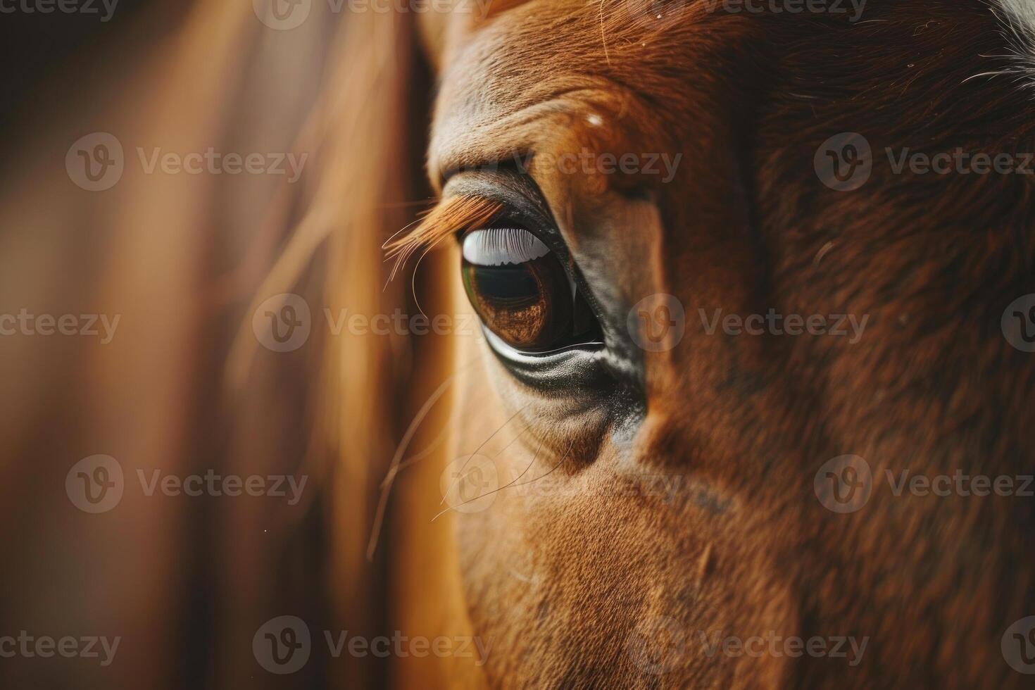 Chestnut horse showing its beautiful brown eye closeup photo