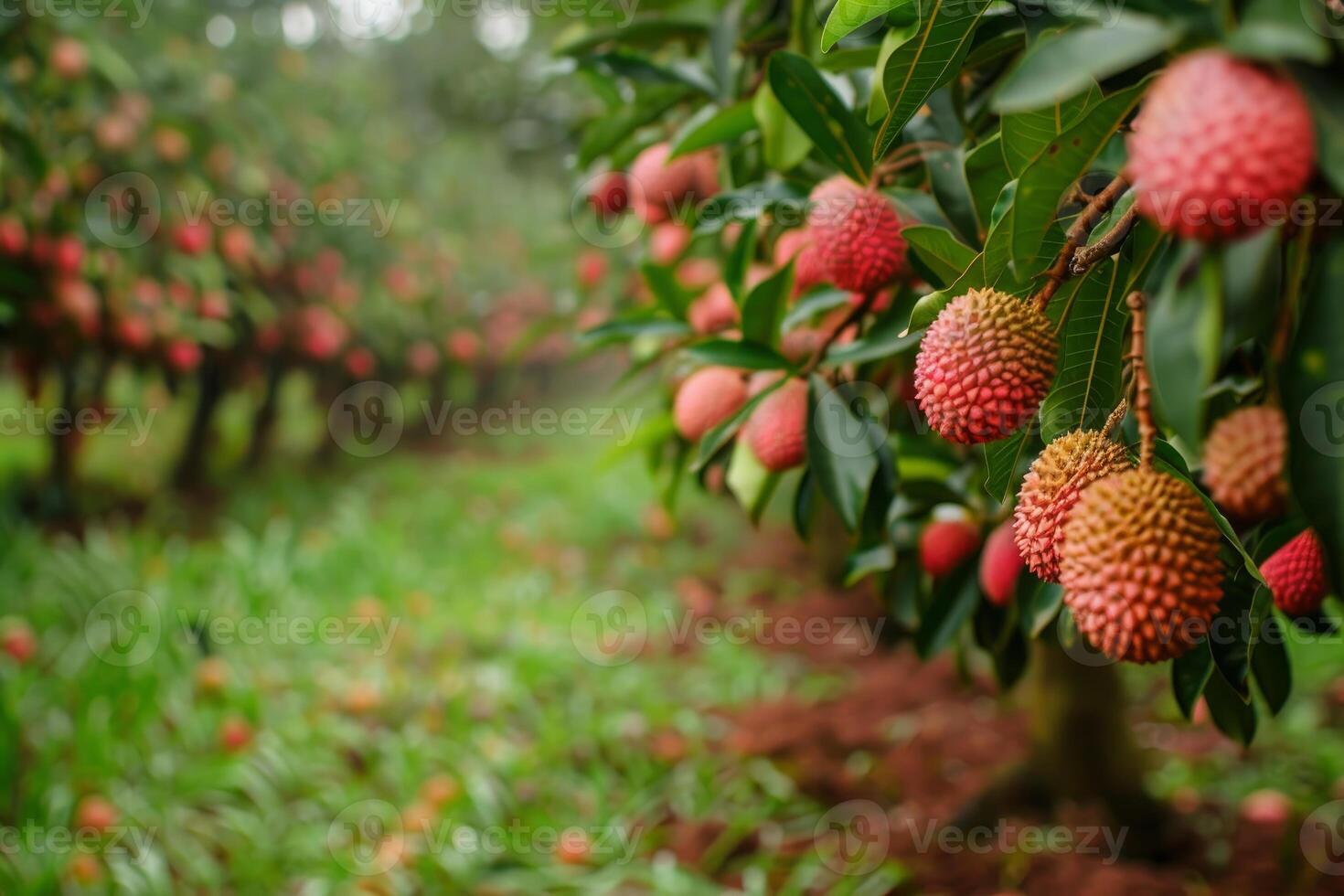 A row of red and green fruit on the tree photo