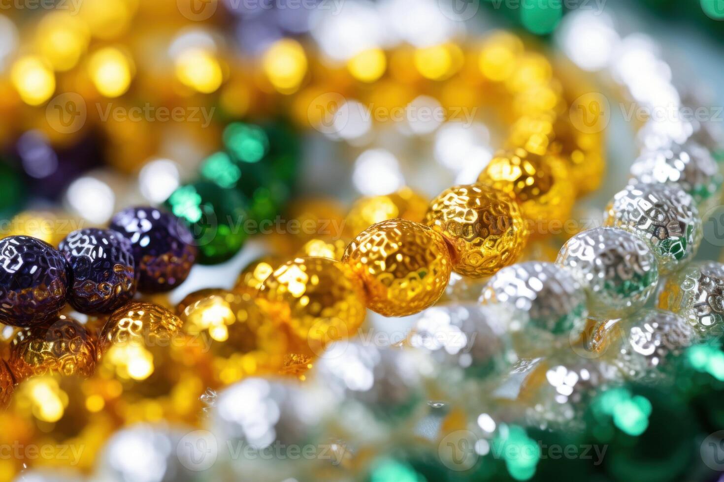 Mardi gras beads forming colorful festive pattern photo