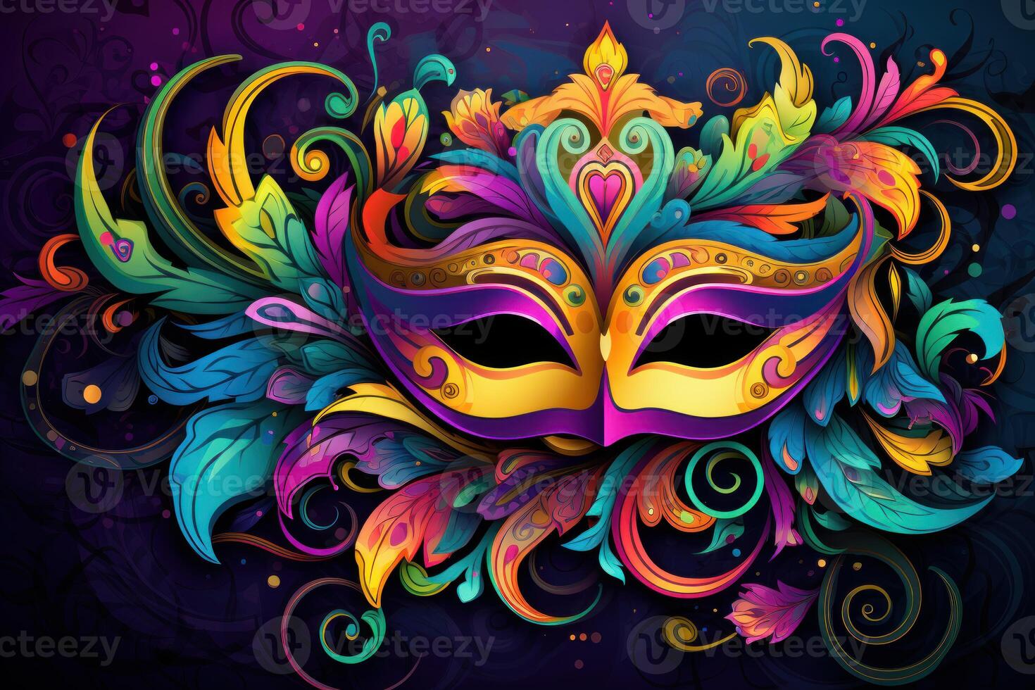 Colorful mardi gras mask with festive flourishes creating a vibrant celebration design photo