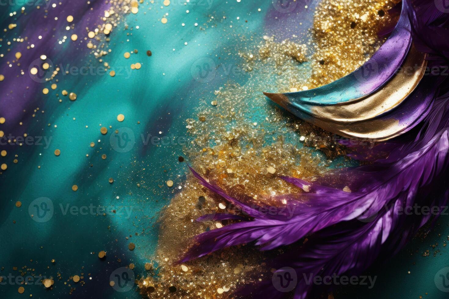 Purple feathers and golden mask creating a festive mardi gras atmosphere photo