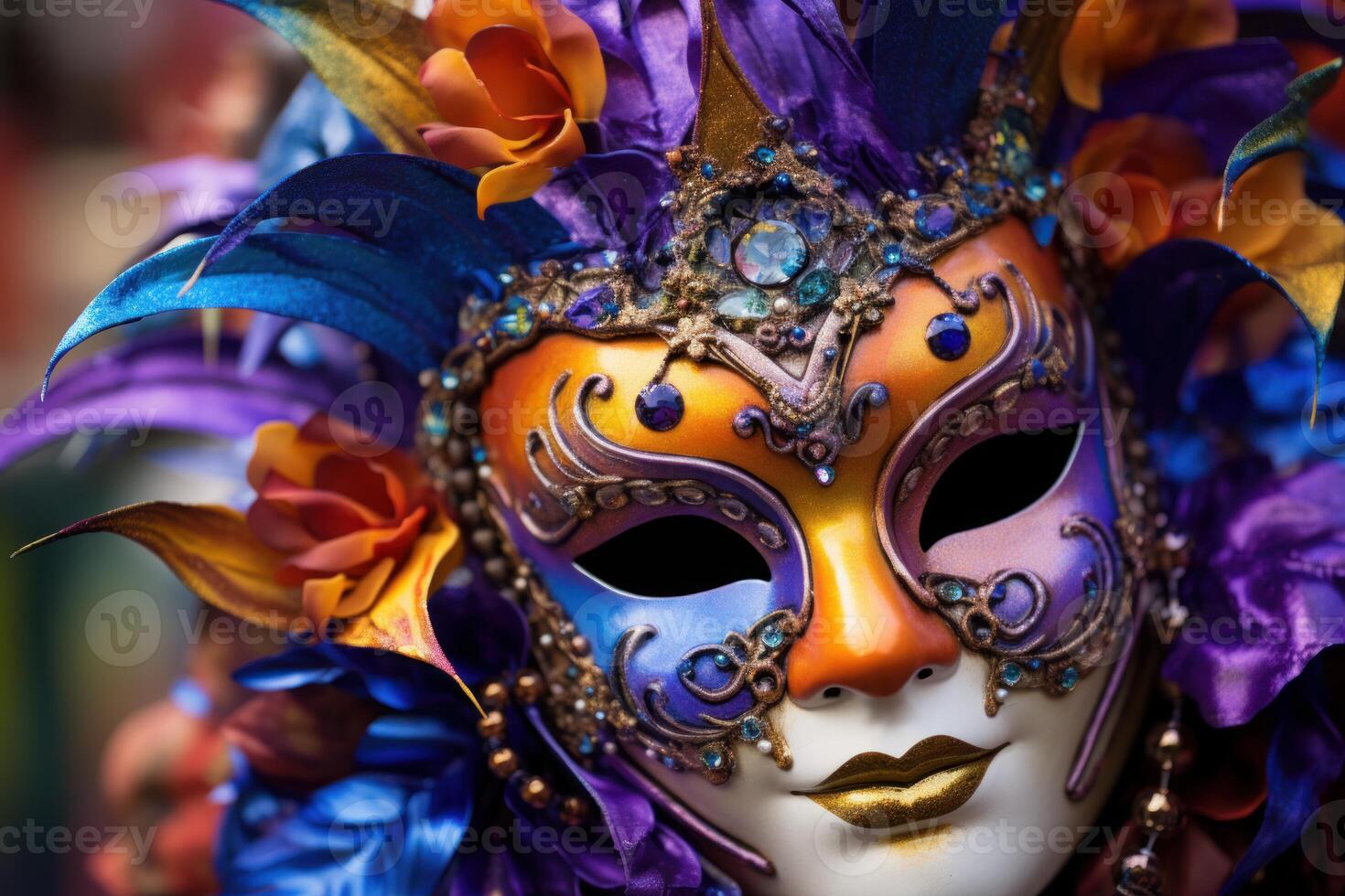 Colorful venetian carnival mask with feathers and jewels photo