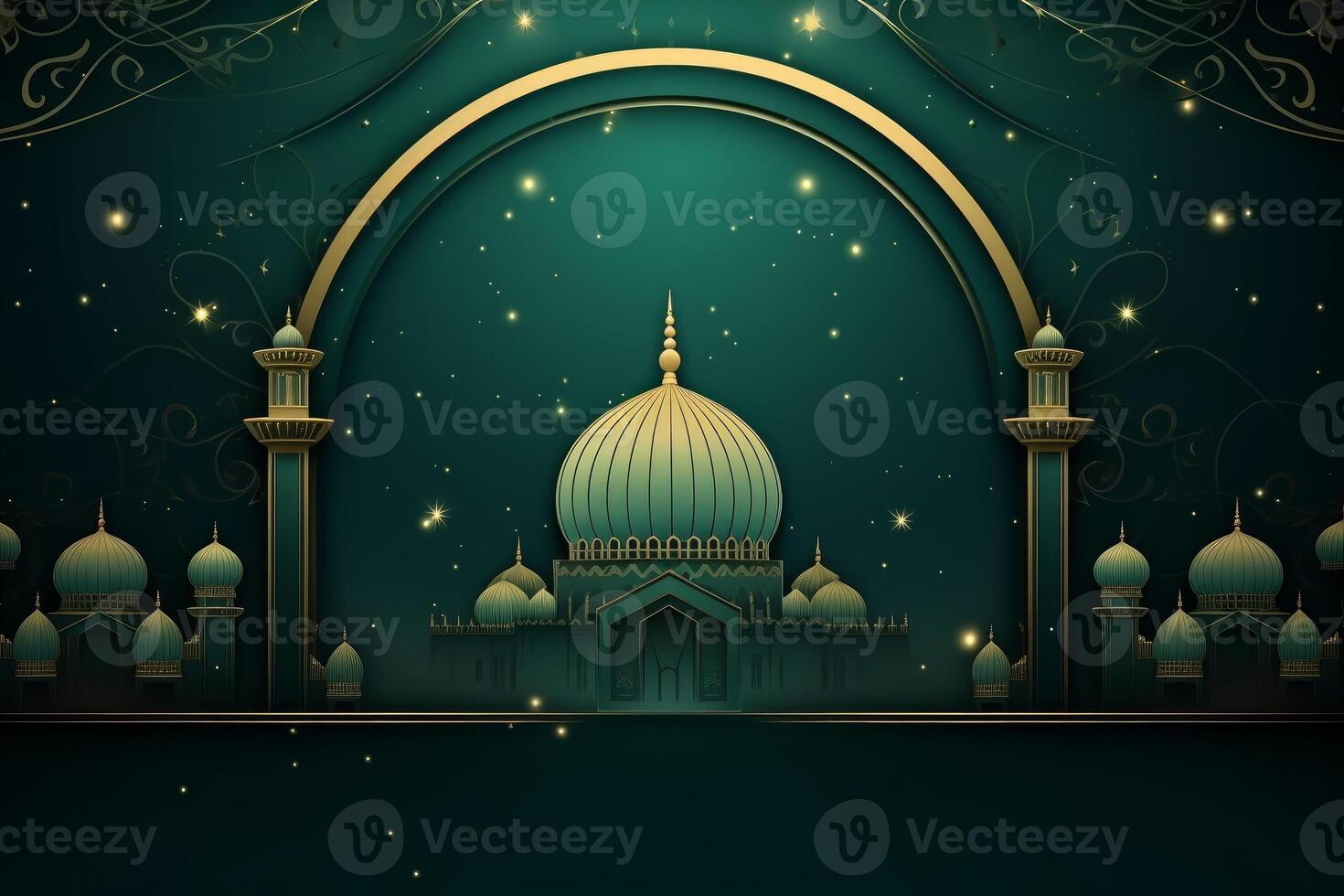 Majestic mosque illuminated under starry night sky during ramadan photo