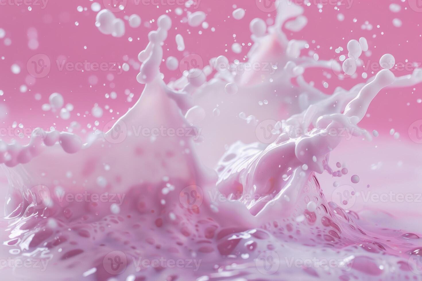 Pink strawberry milk splashing and making waves photo