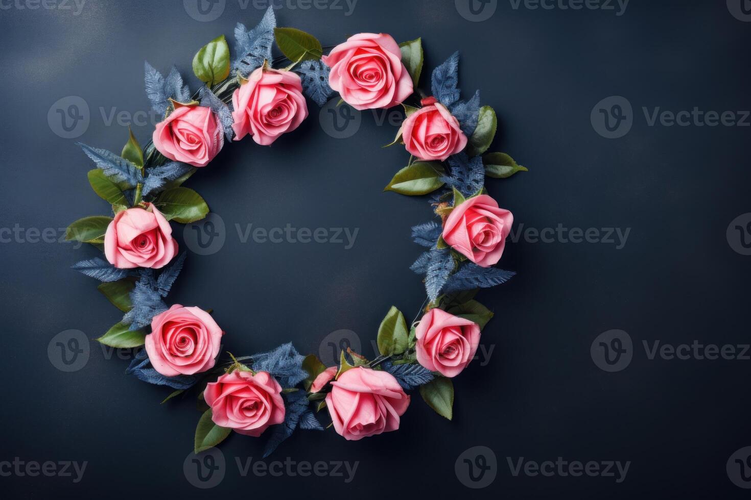 Pink roses forming a circle on a dark background photo