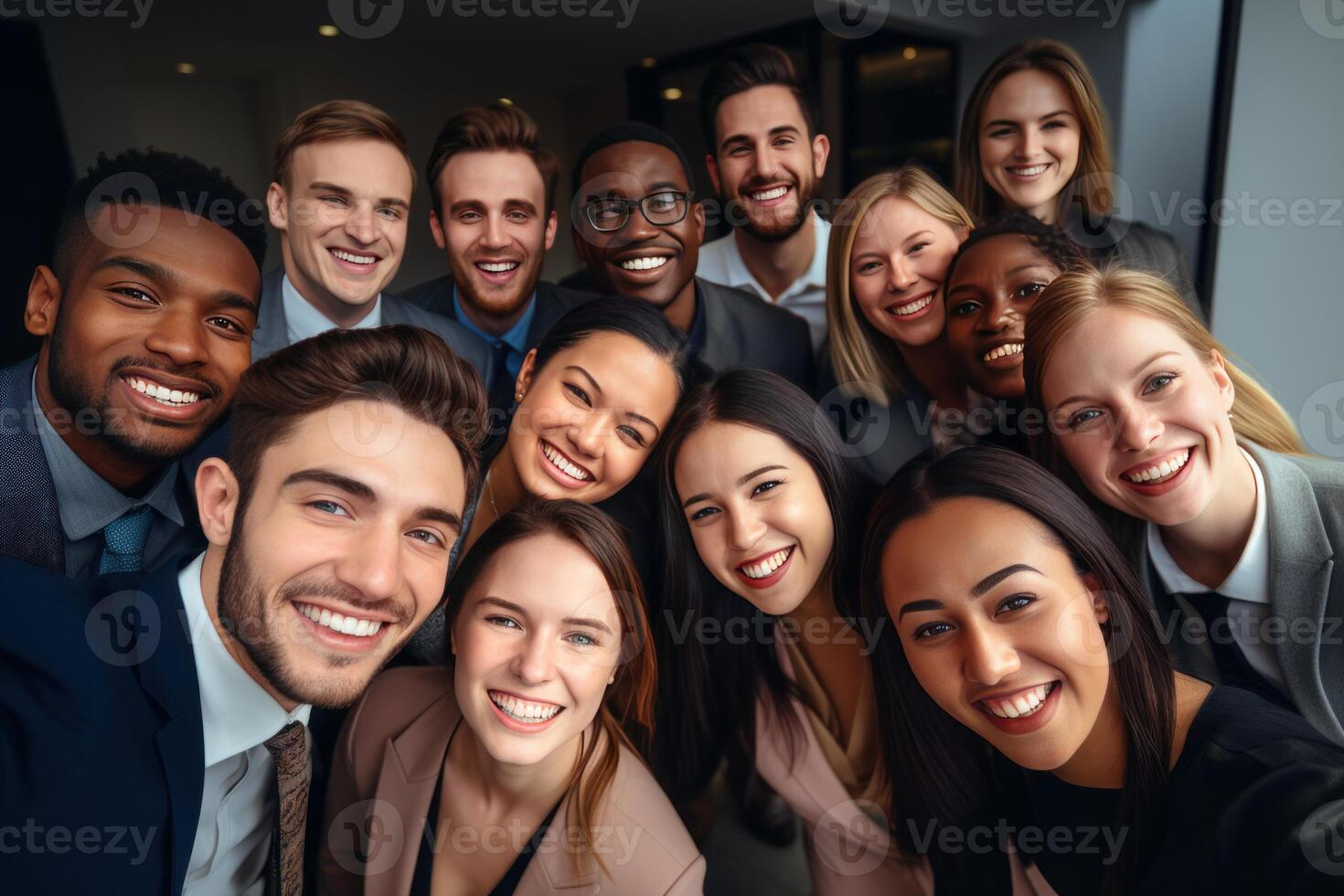 Group of diverse business people smiling together in office environment photo