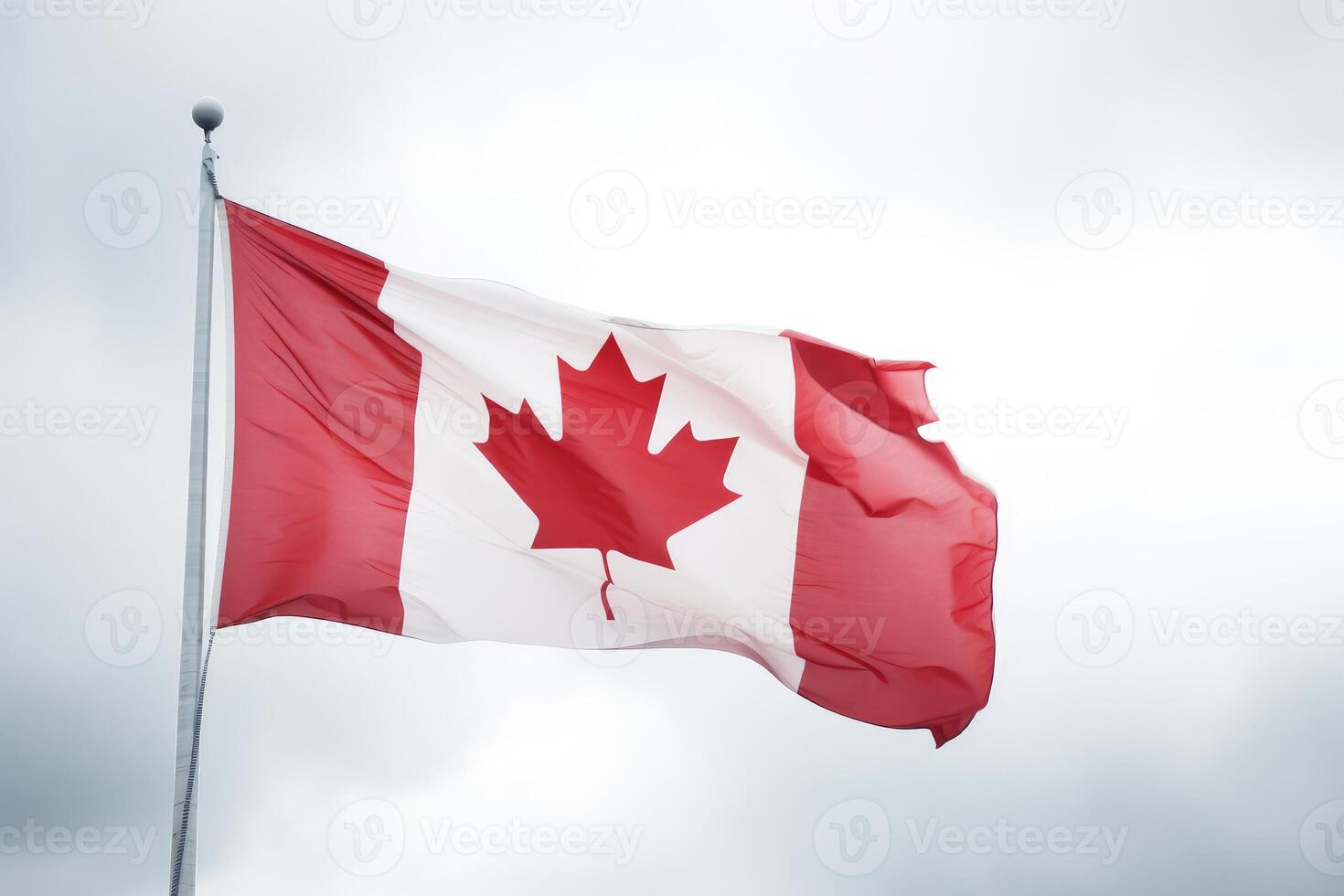 Canadian flag waving in the wind on a cloudy day photo