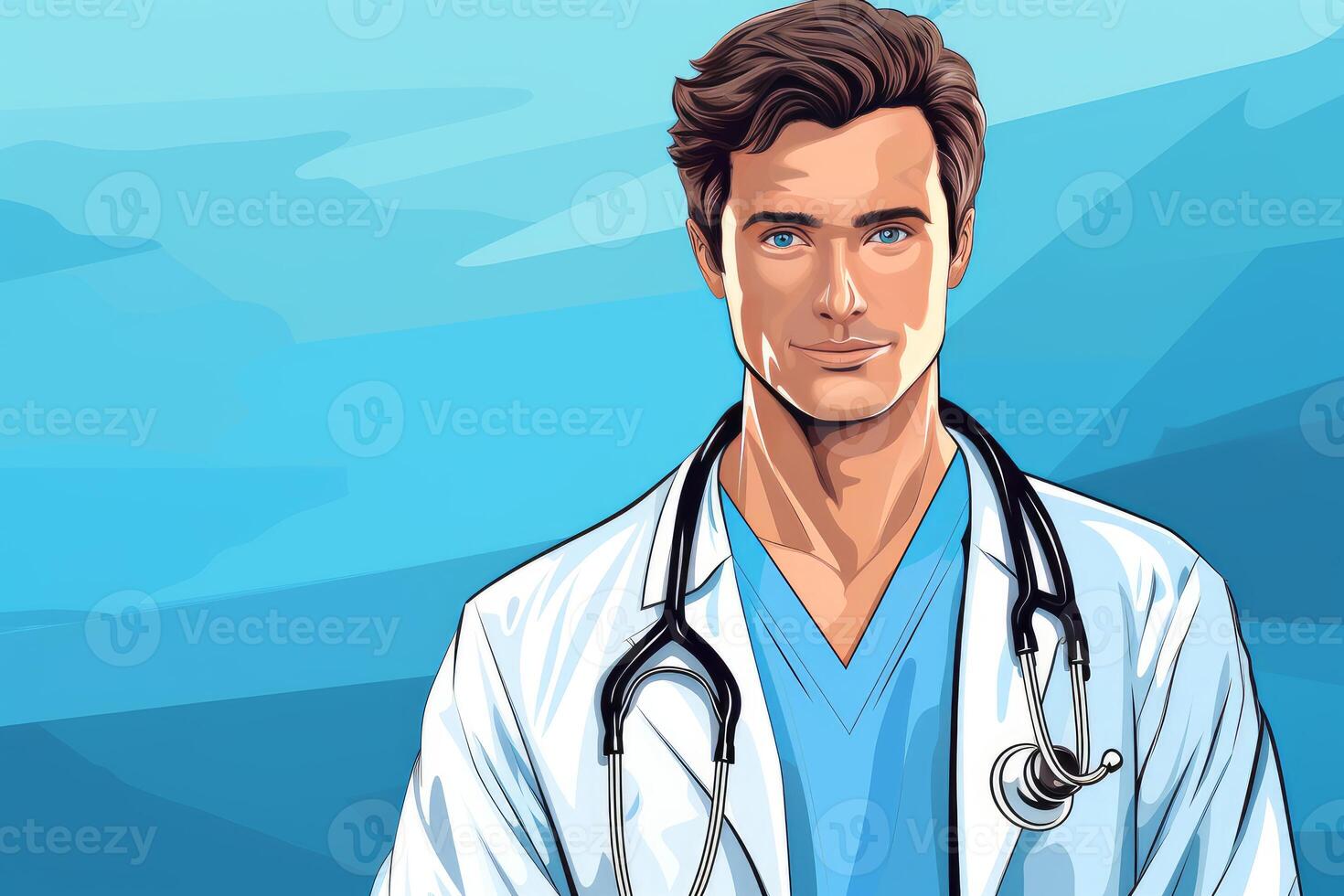 Portrait of young confident doctor wearing stethoscope and lab coat photo