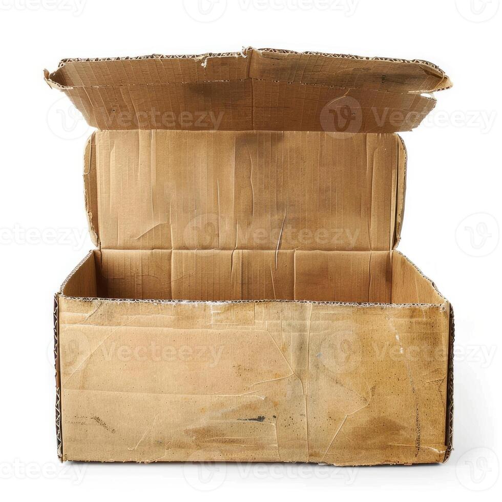 Open empty cardboard box waiting to be filled on white background photo