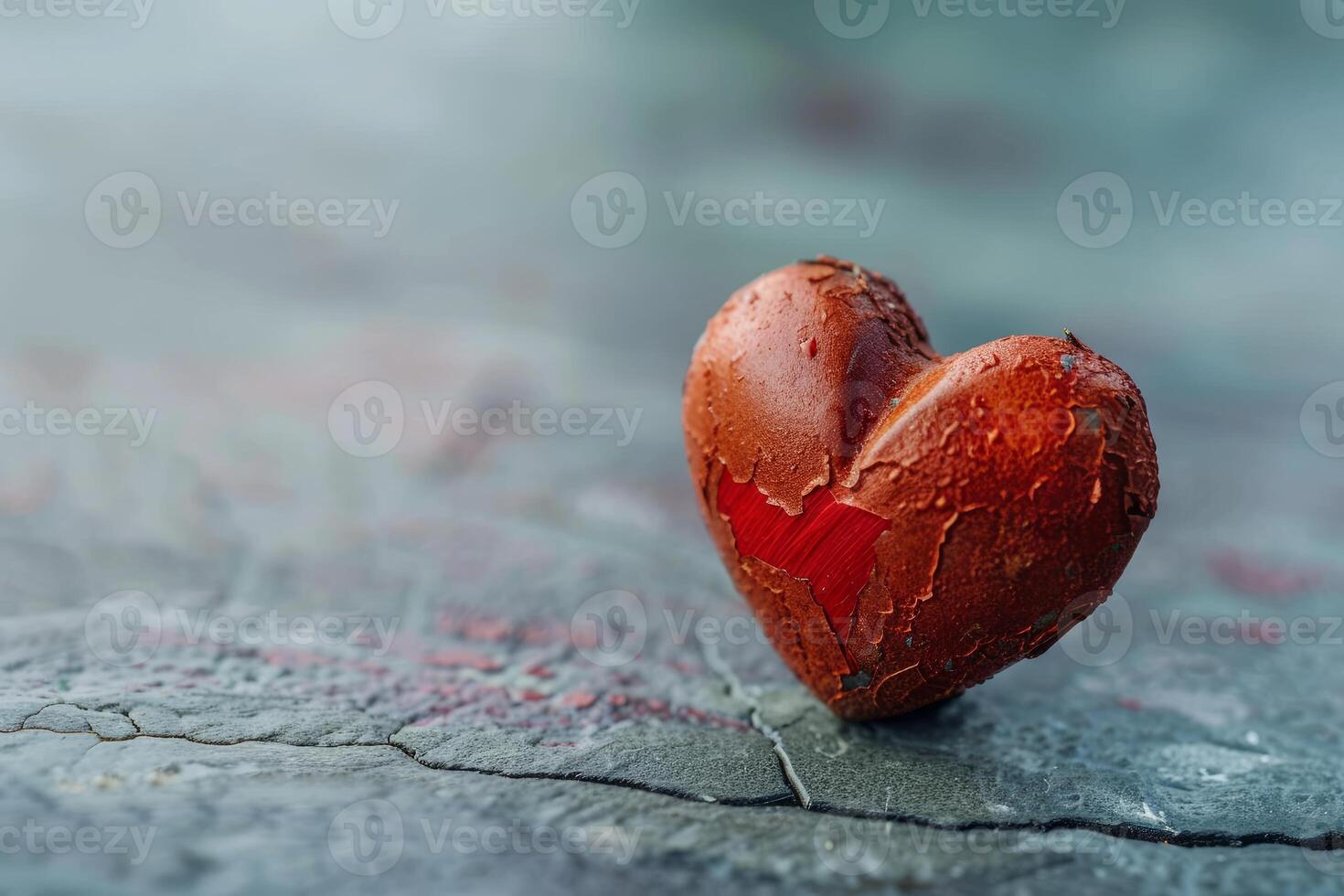 Small red heart showing love and affection is laying on the ground photo