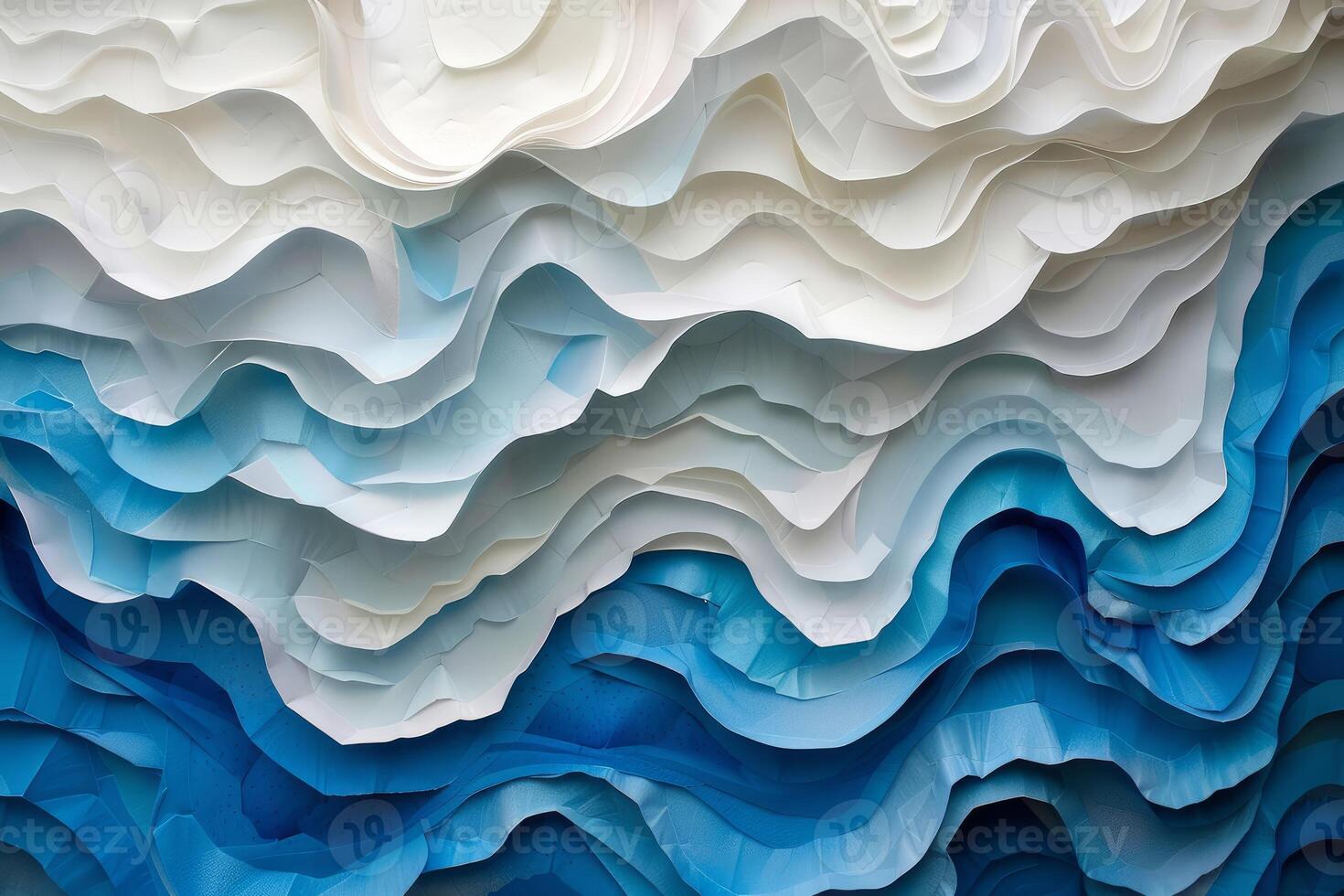 Abstract paper art creating flowing blue and white waves photo
