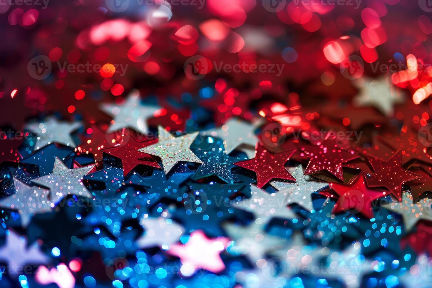 Red, white, and blue sparkling stars celebrating independence day photo