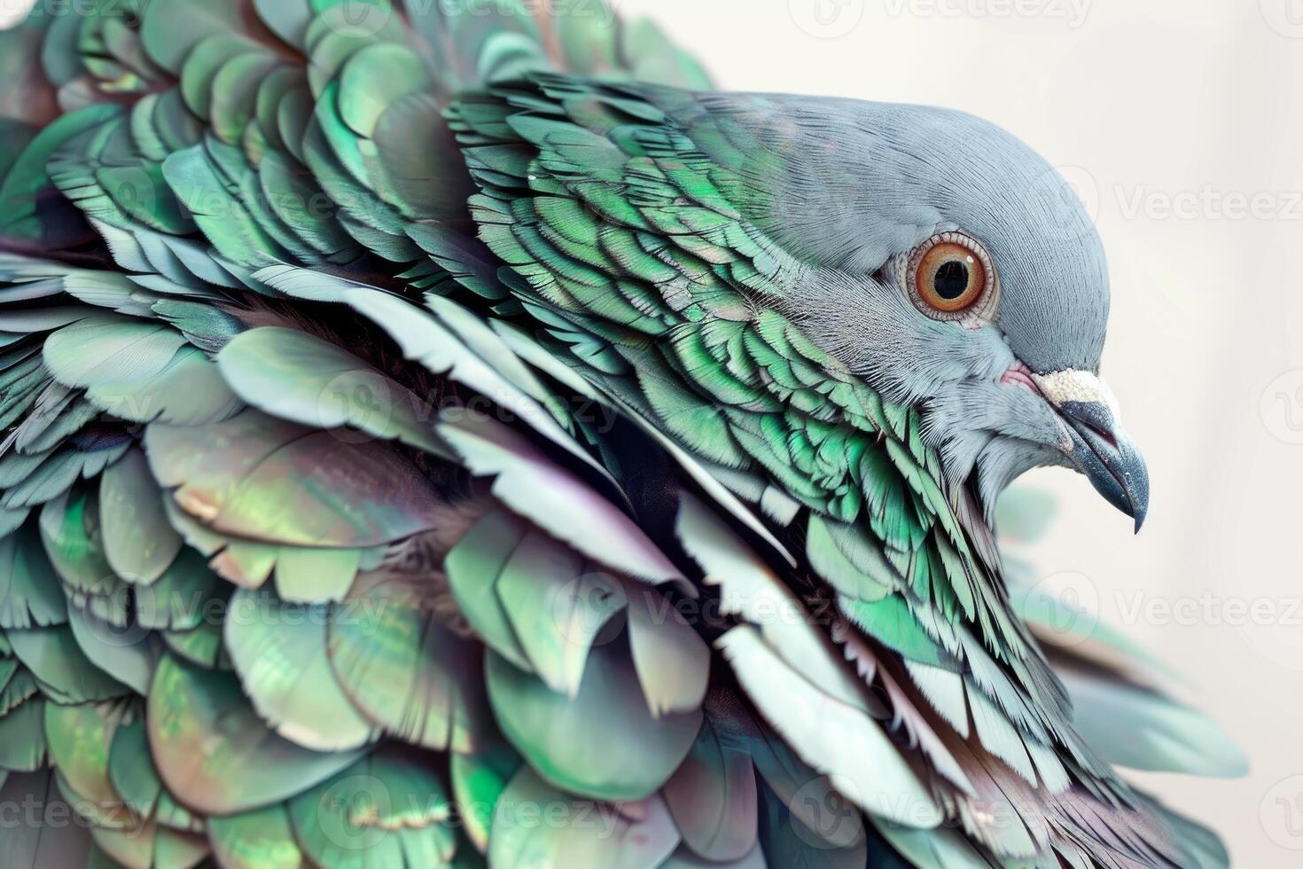 Nicobar pigeon showing iridescent green and purple feathers photo