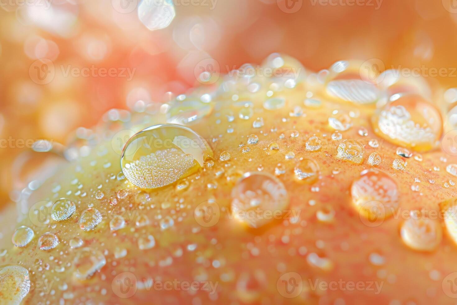 Macro water droplets showing freshness on ripe peach skin photo