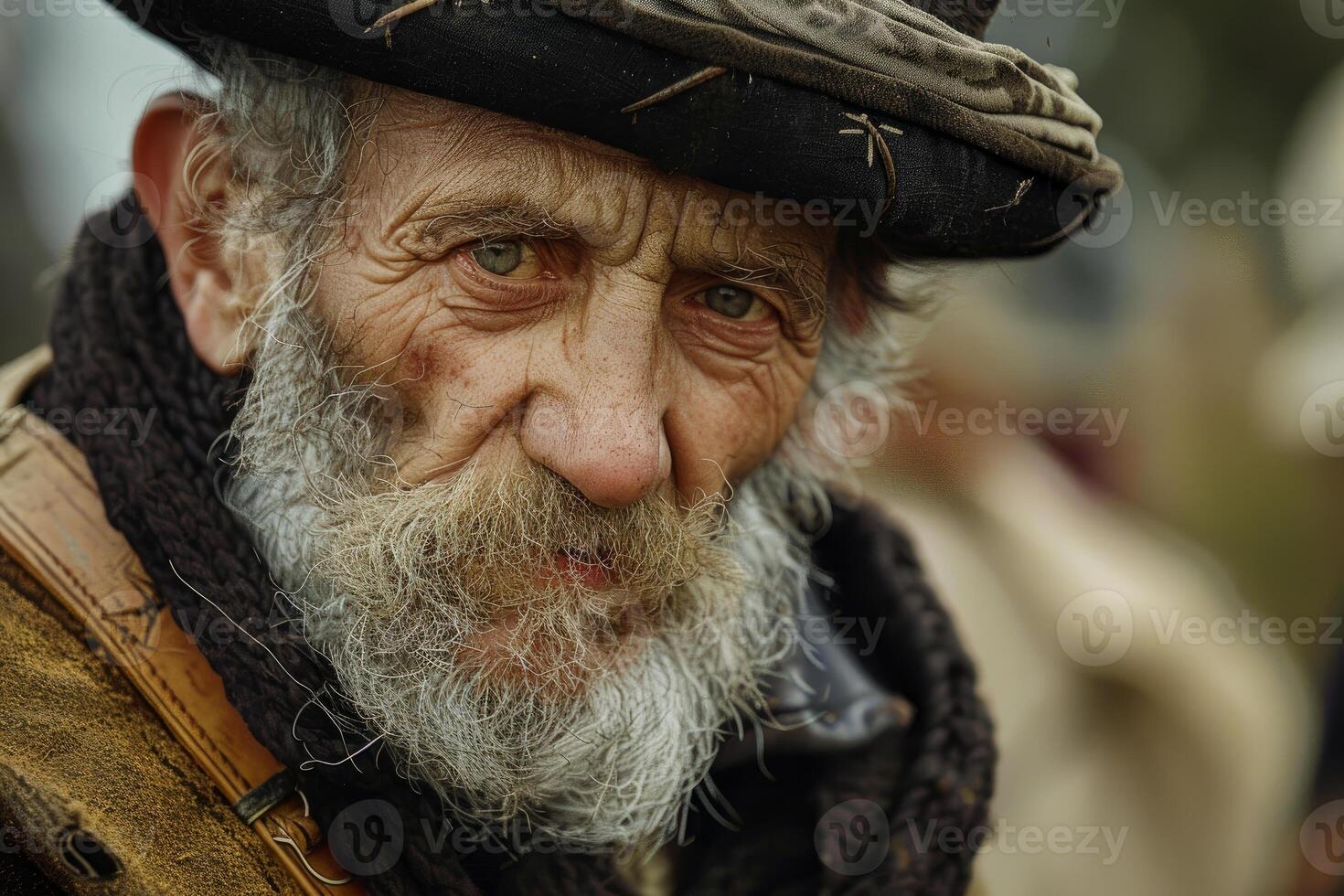 Portrait of an elderly shepherd wearing traditional clothing and hat photo