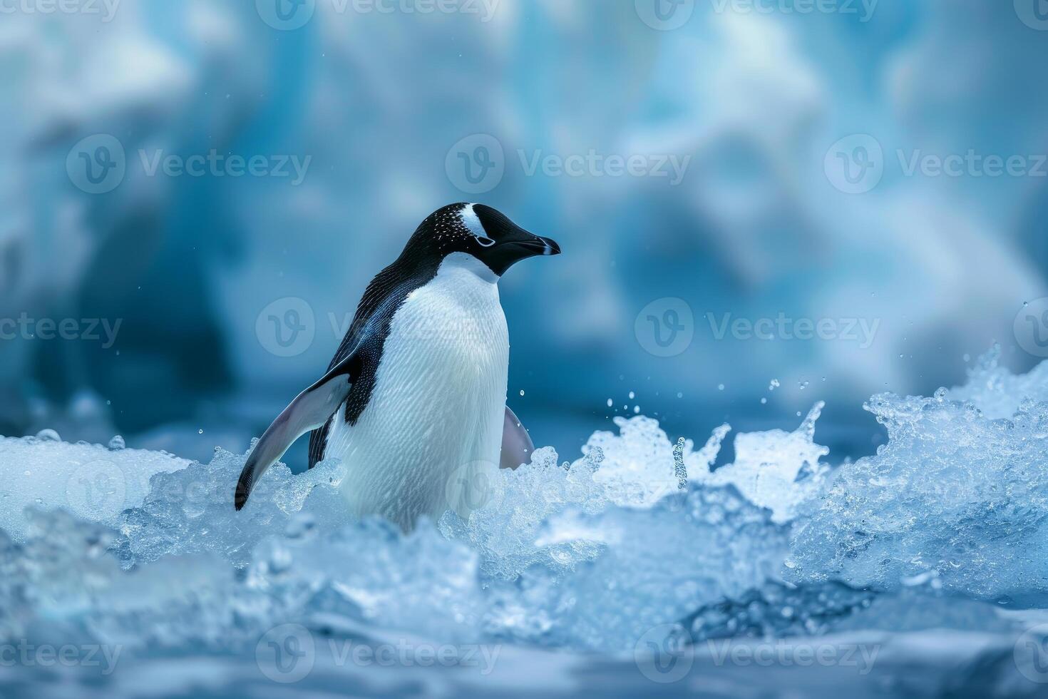 Chinstrap penguin walking from icy water in antarctica photo