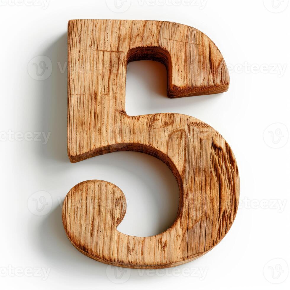 Rustic wooden number five with natural texture photo