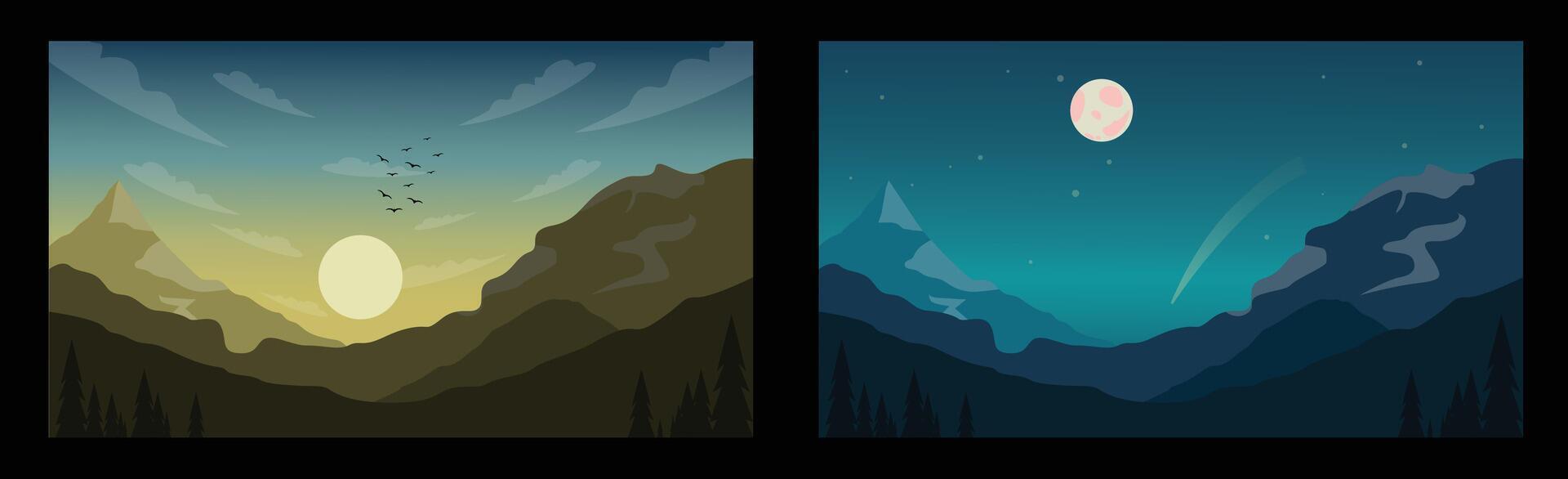 mountain modern background at morning and night vector