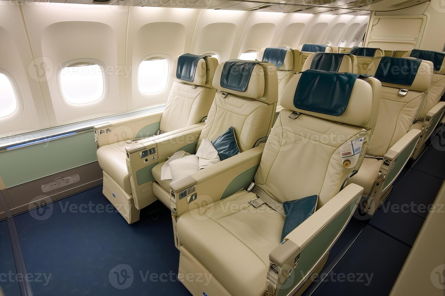 Empty first class seats awaiting passengers on modern airplane photo