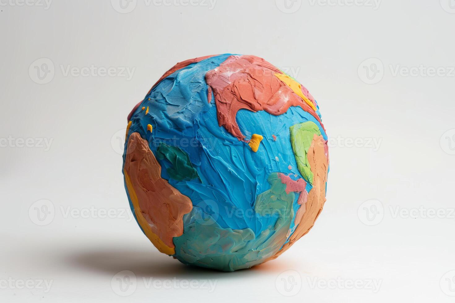 Colorful clay earth globe representing global issues on white background photo