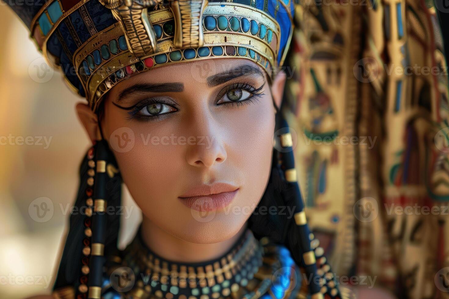Portrait of beautiful woman posing as cleopatra, queen of egypt photo