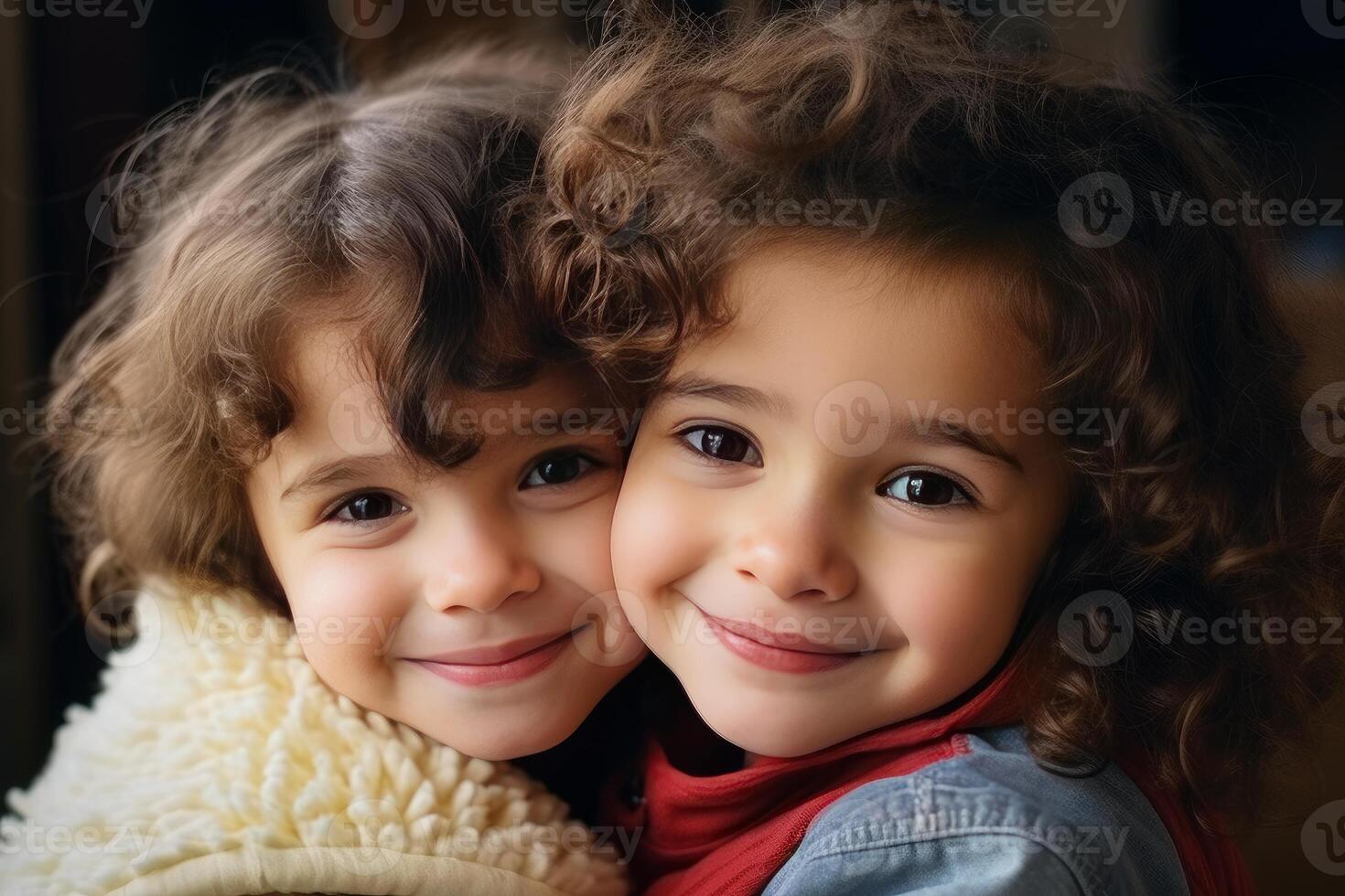 Two smiling children embracing showing love and affection photo