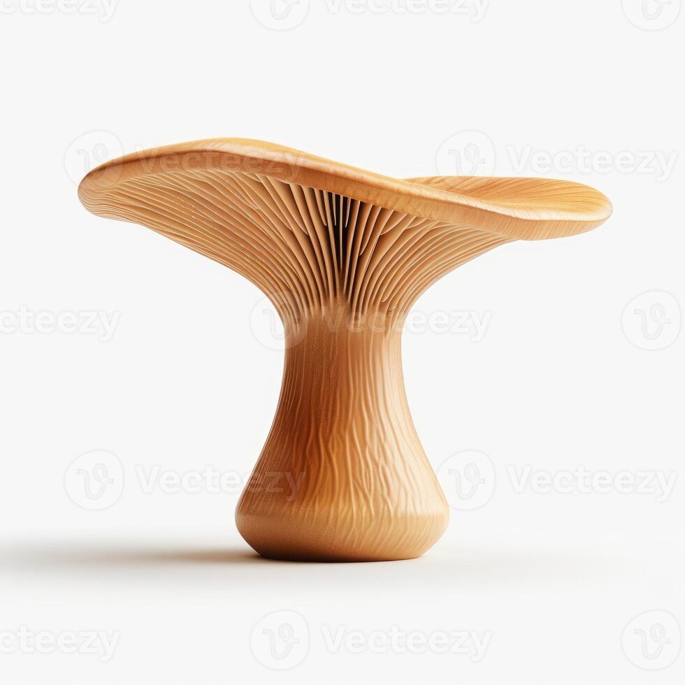 Wooden mushroom sculpture standing on white background photo