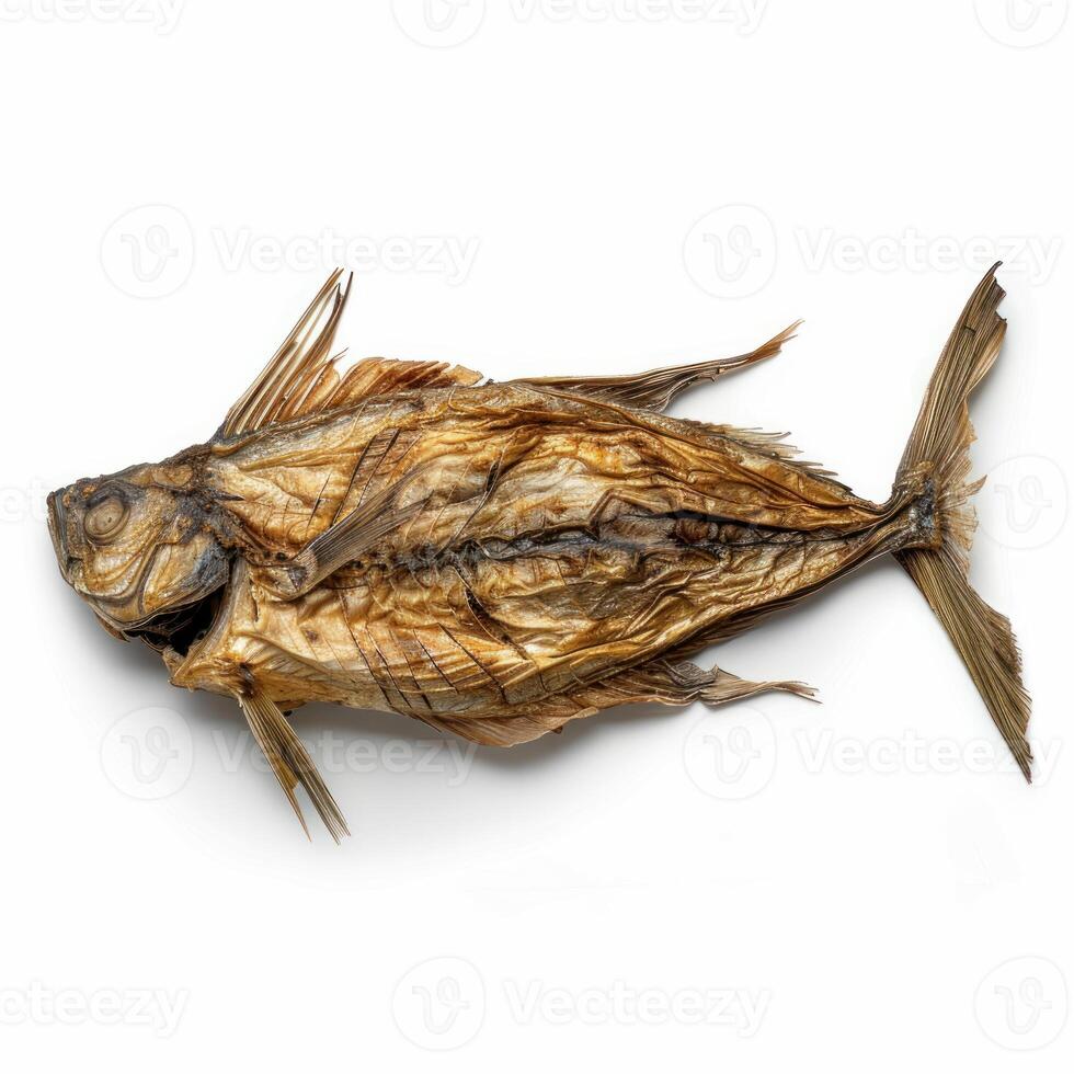 Sun dried fish on a white background, showcasing preservation technique photo