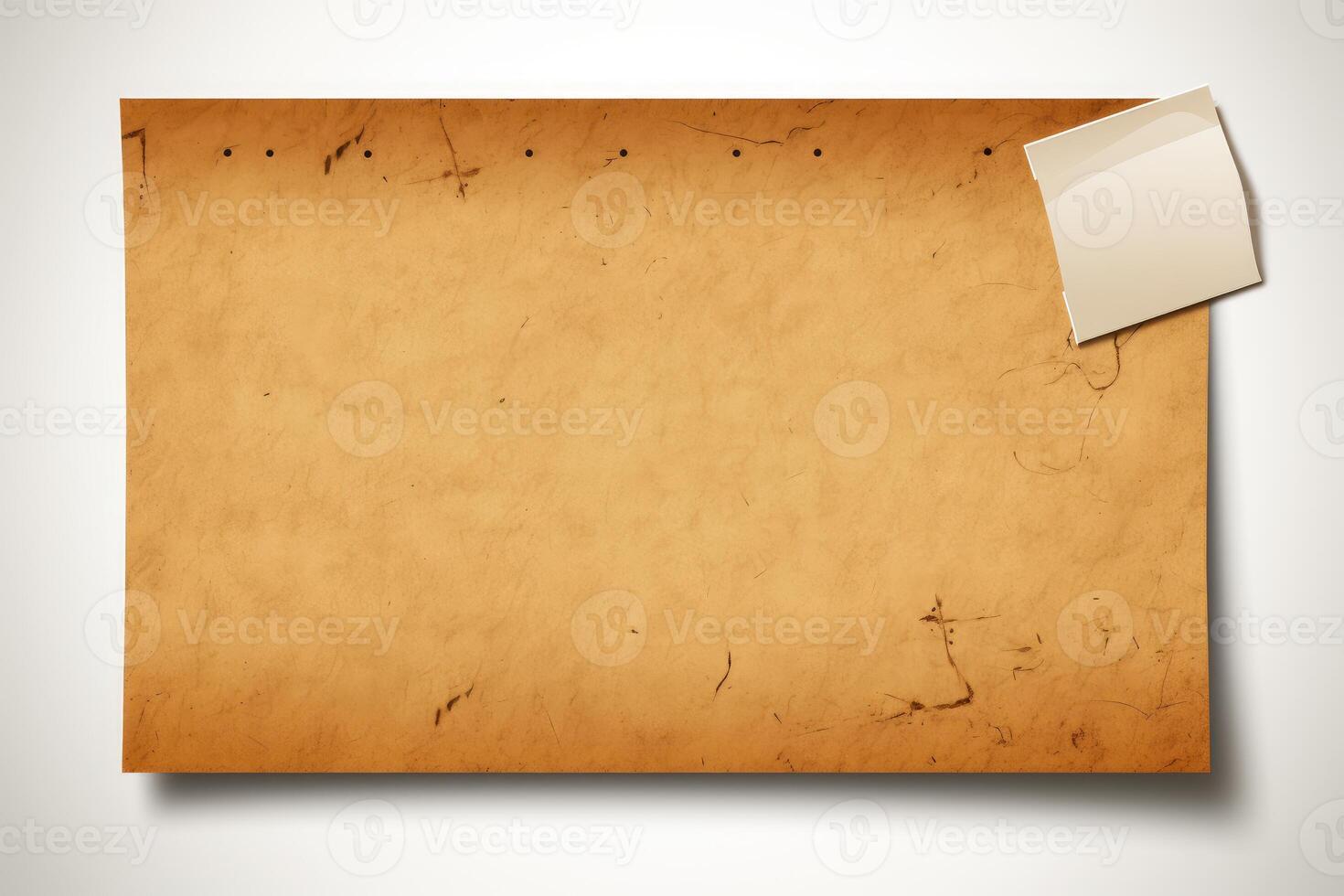 Old paper sheet with sticky note offering copy space for text photo