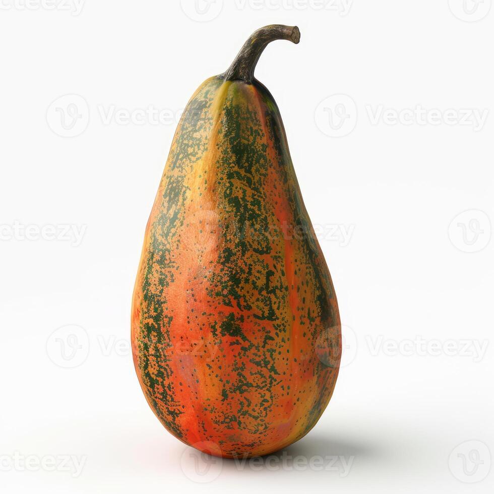 Decorative gourd standing on white background showing autumn colors photo