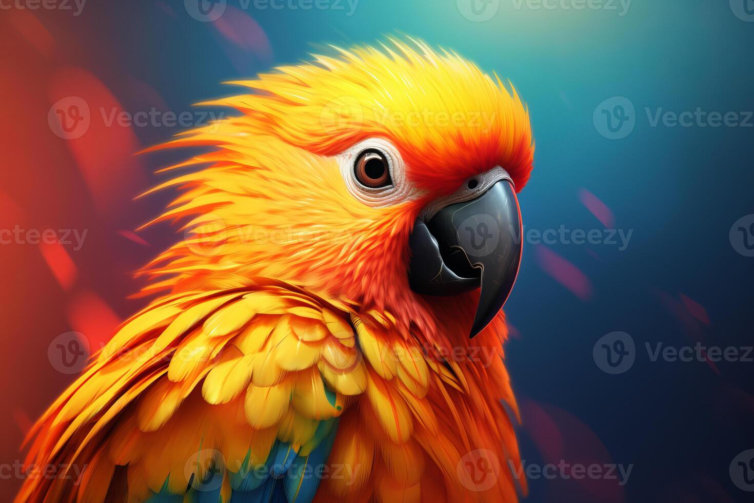 Colorful parrot showing its wonderful plumage on a blue background photo