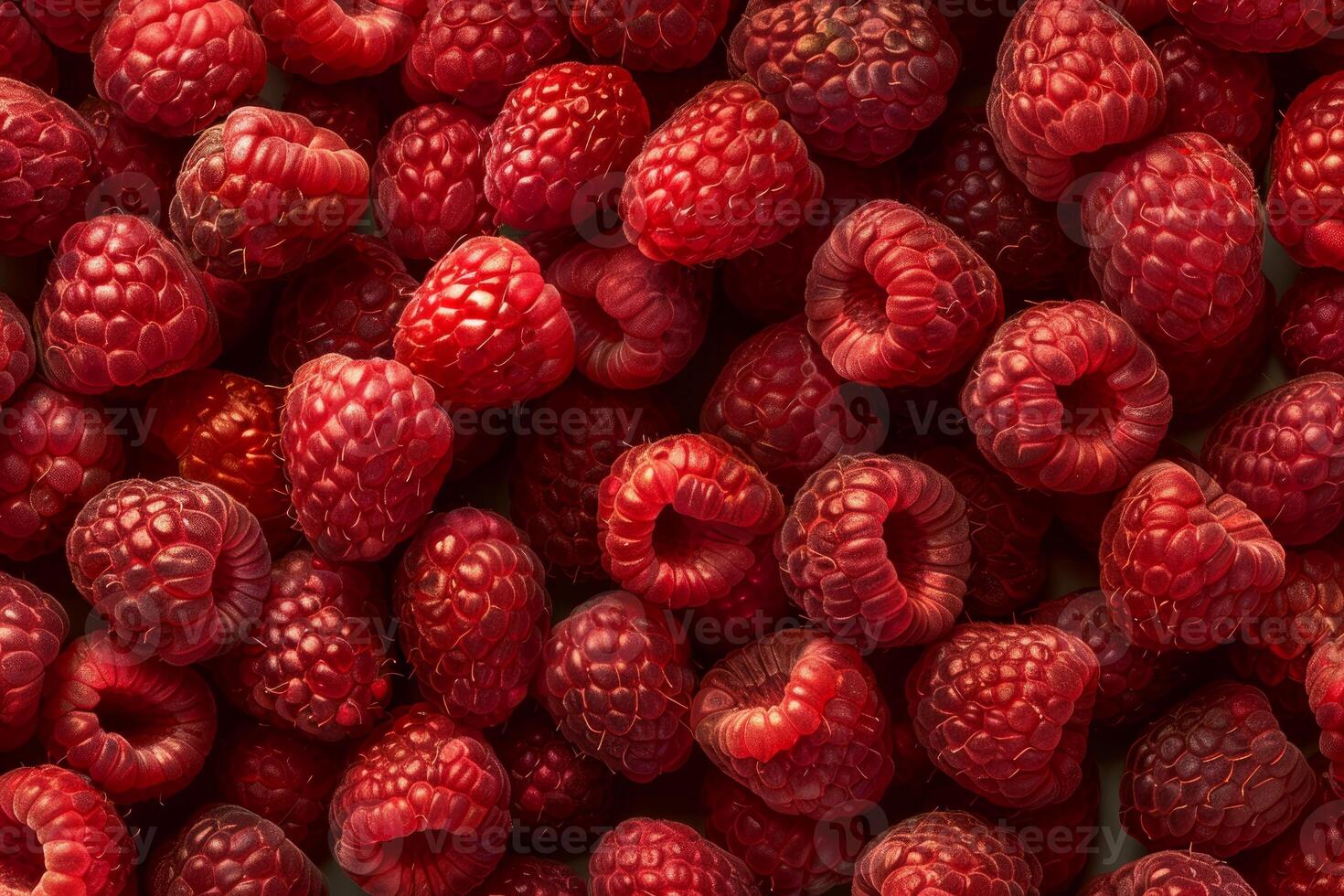 Fresh ripe raspberries filling the frame creating a vibrant red background photo