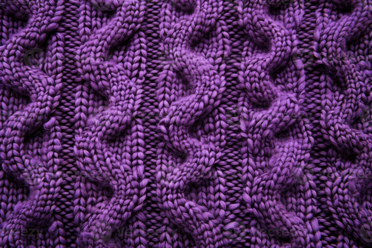 Cozy purple knitted cable pattern background creating warm winter atmosphere photo