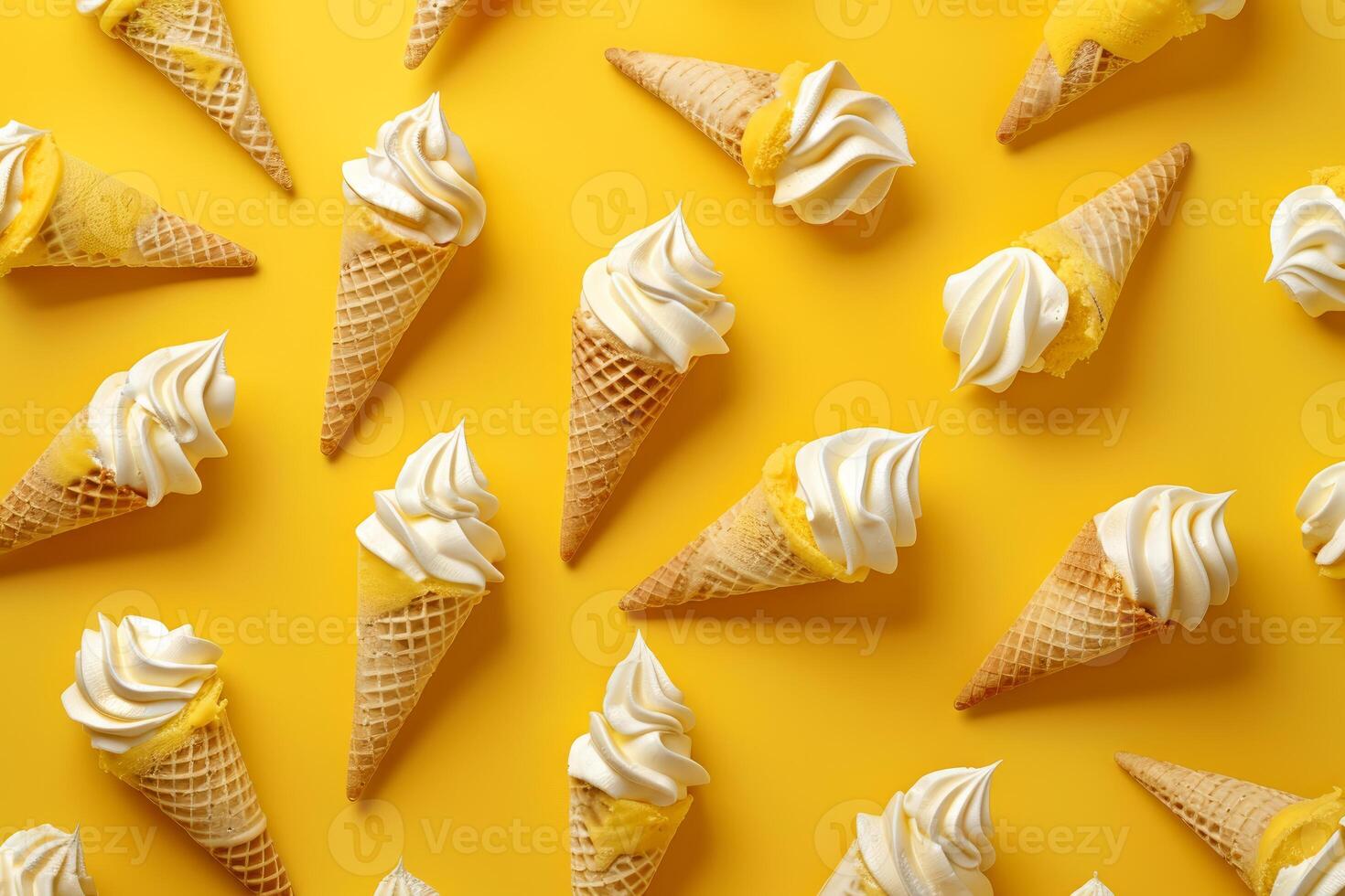 Lemon ice cream cones pattern on yellow background photo