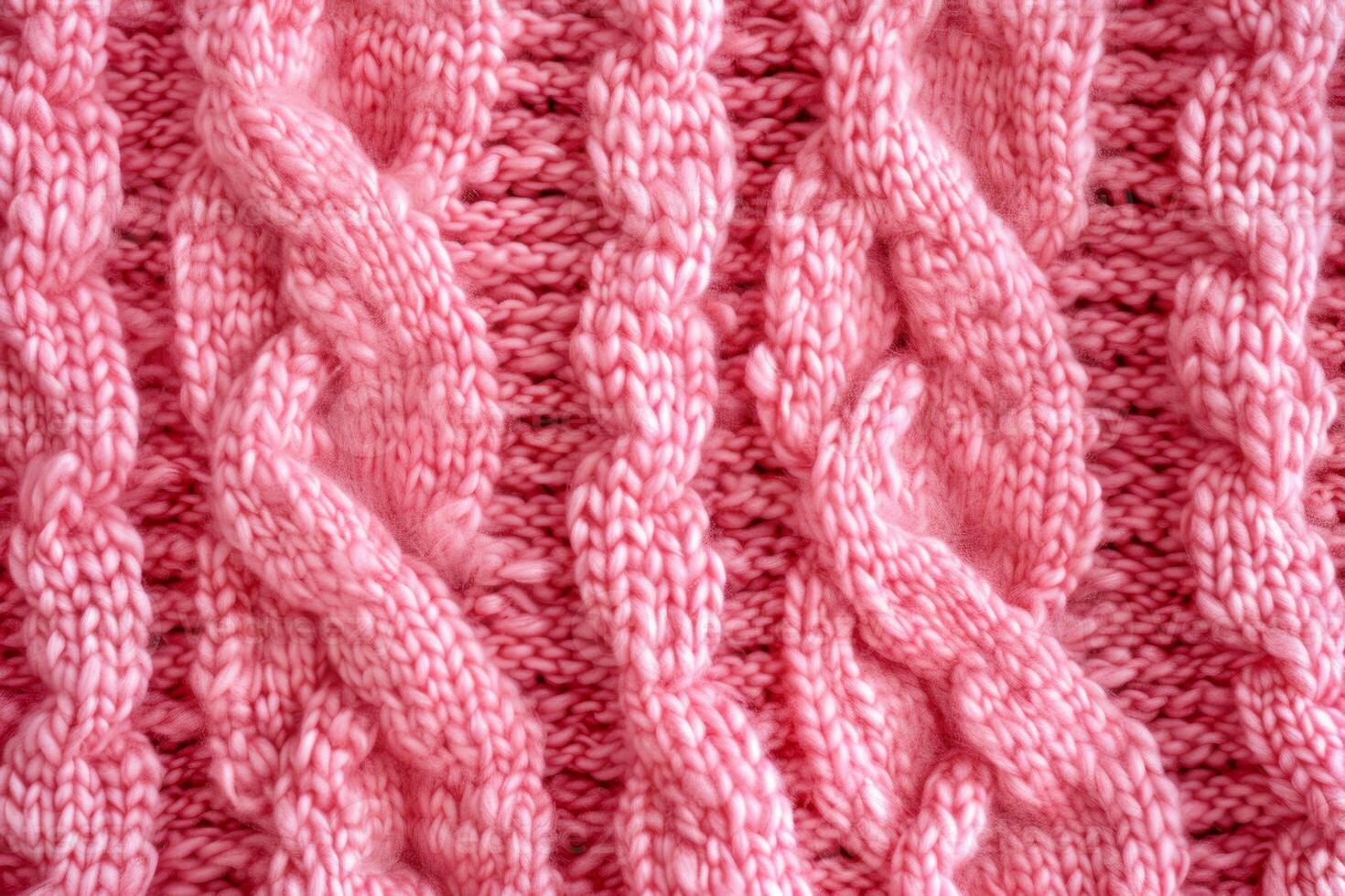 Cable knit pink wool texture creating cozy and warm background photo
